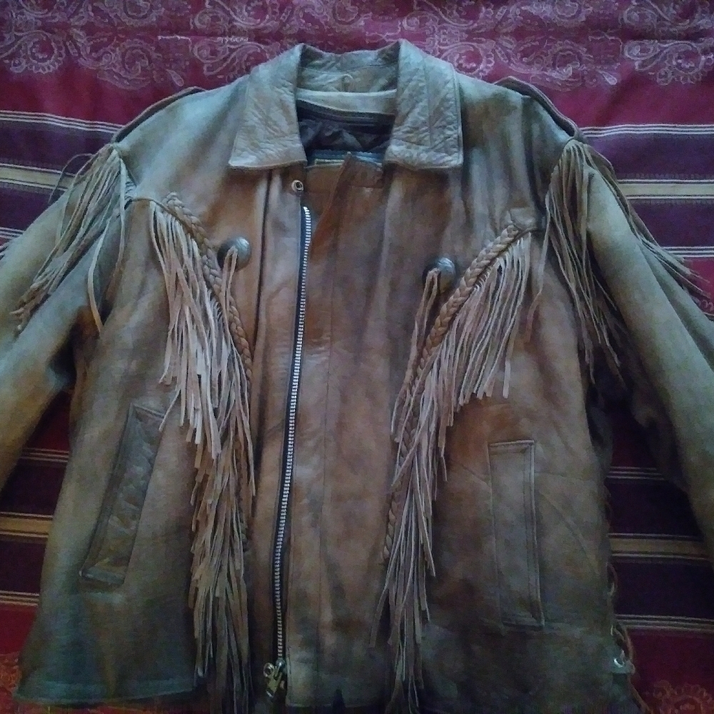 Western style leather fringed coat..New - Picture 4 of 4